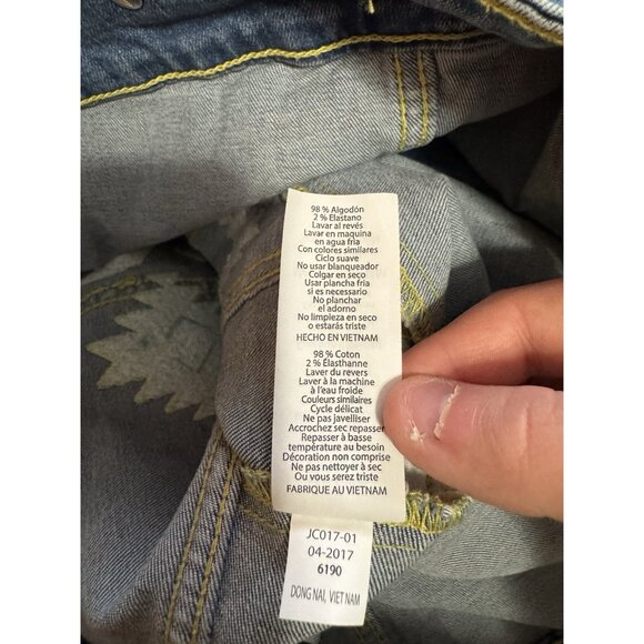 LuLaRoe Jean Jacket Size Small Southwest Aztec Boho Embroidered Blue Denim Hippi - Picture 12 of 15